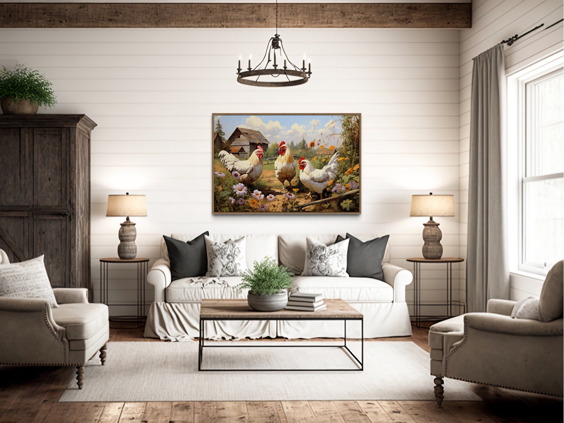 Three Chickens On the Farm Farmhouse Kitchen Wall Decor Canvas Wall Art