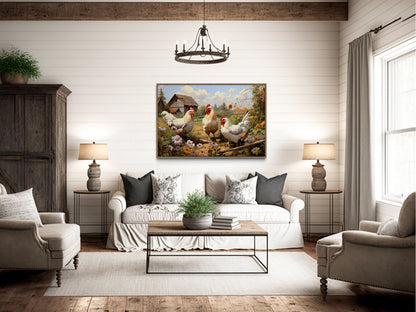 Three Chickens On the Farm Farmhouse Kitchen Wall Decor Canvas Wall Art