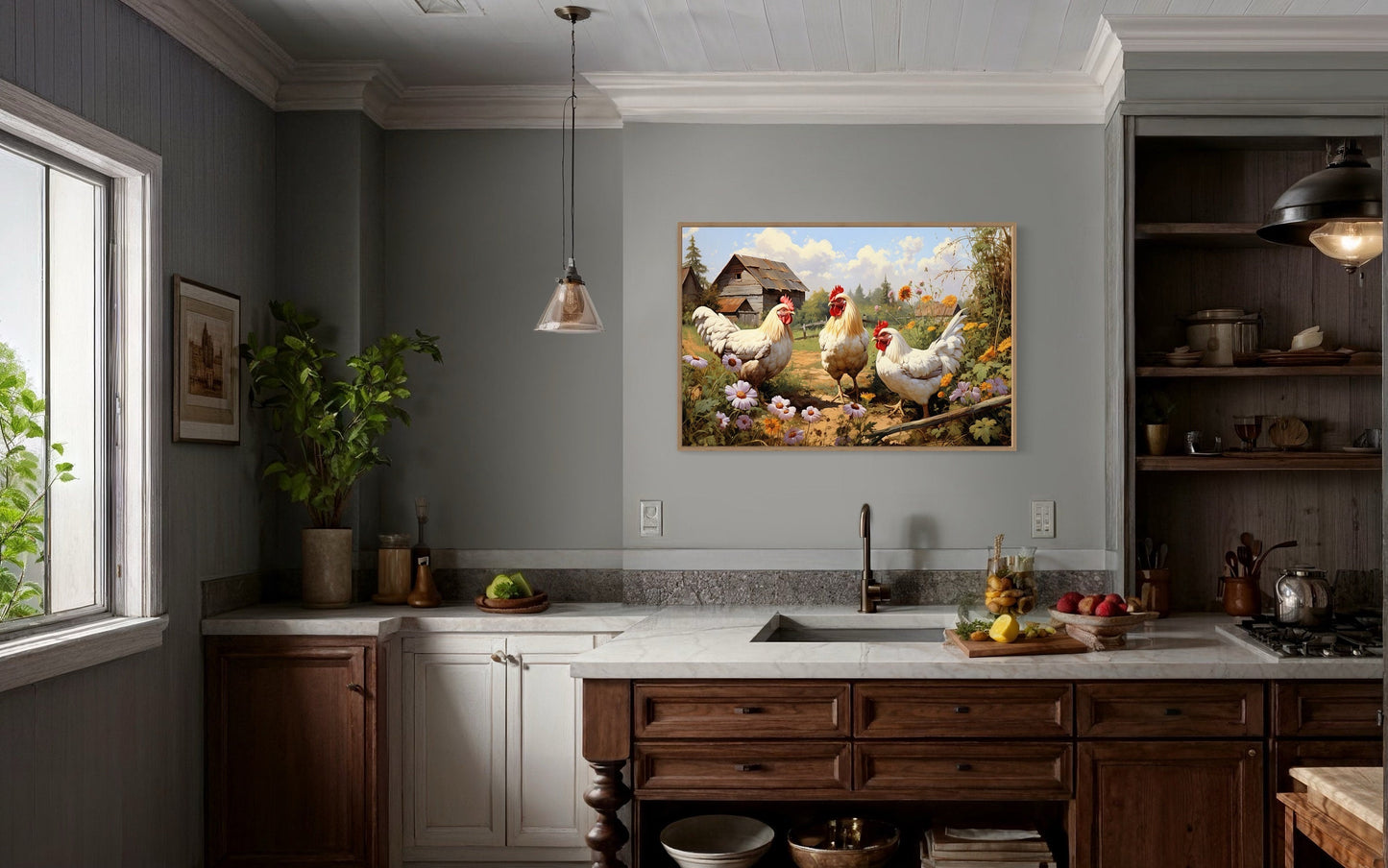 Three Chickens On the Farm Farmhouse Kitchen Wall Decor Canvas Wall Art