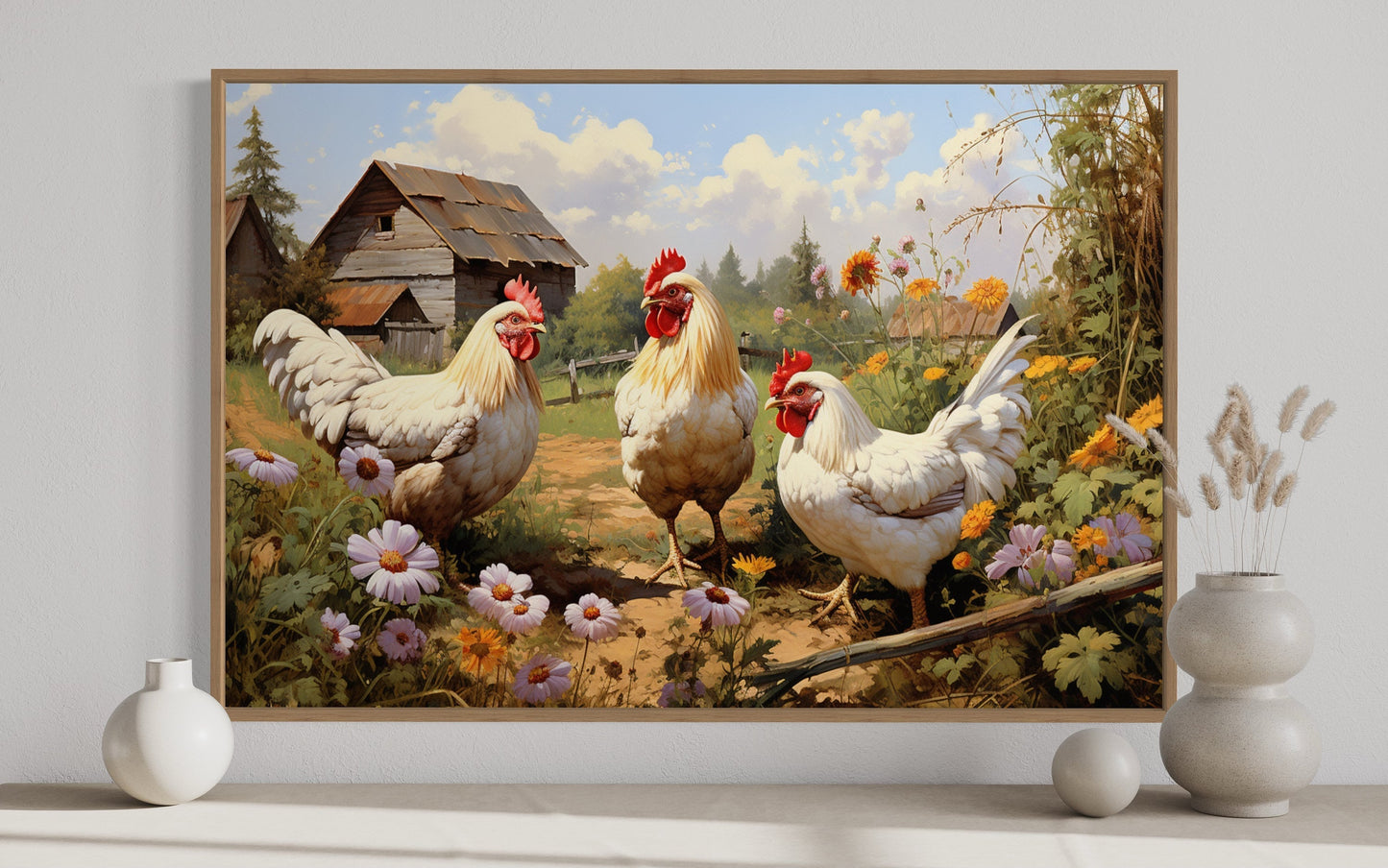 Three Chickens On the Farm Farmhouse Kitchen Wall Decor Canvas Wall Art