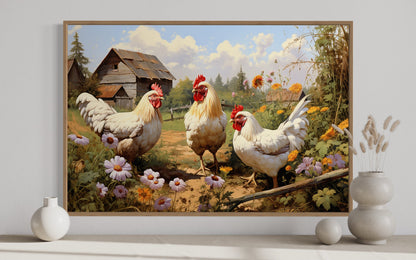 Three Chickens On the Farm Farmhouse Kitchen Wall Decor Canvas Wall Art