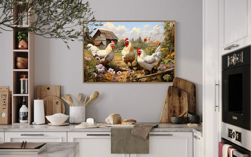 Three Chickens On the Farm Farmhouse Kitchen Wall Decor Canvas Wall Art