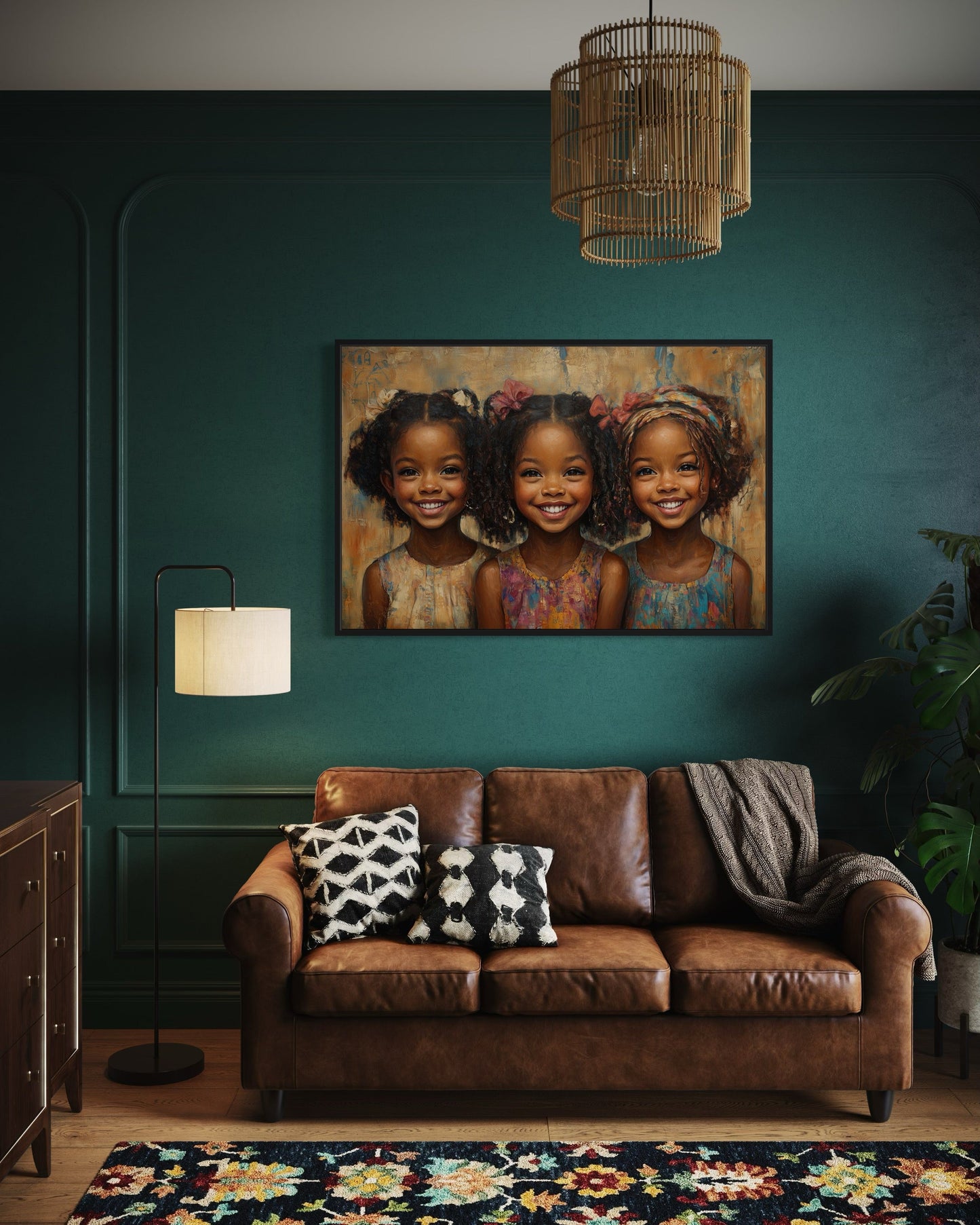 Three Happy Black Girls Smiling Framed Canvas Wall Art