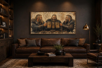 Three Vikings Drinking Beer Canvas Wall Art For Man Cave | Rustic Bar Decor