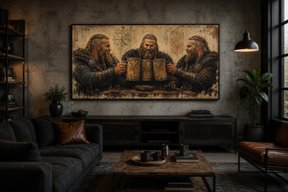Three Vikings Drinking Beer Canvas Wall Art For Man Cave | Rustic Bar Decor