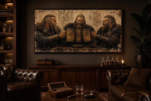 Three Vikings Drinking Beer Canvas Wall Art For Man Cave | Rustic Bar Decor