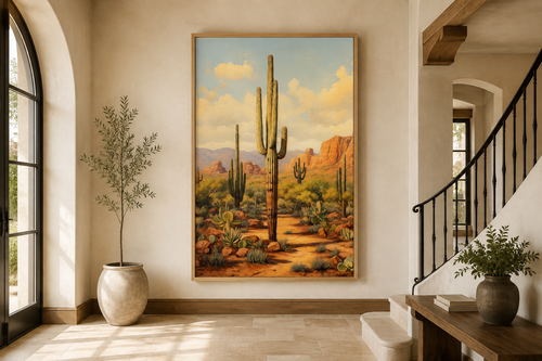 Saguaro Cactus in Arizona Desert Framed Canvas Wall Art