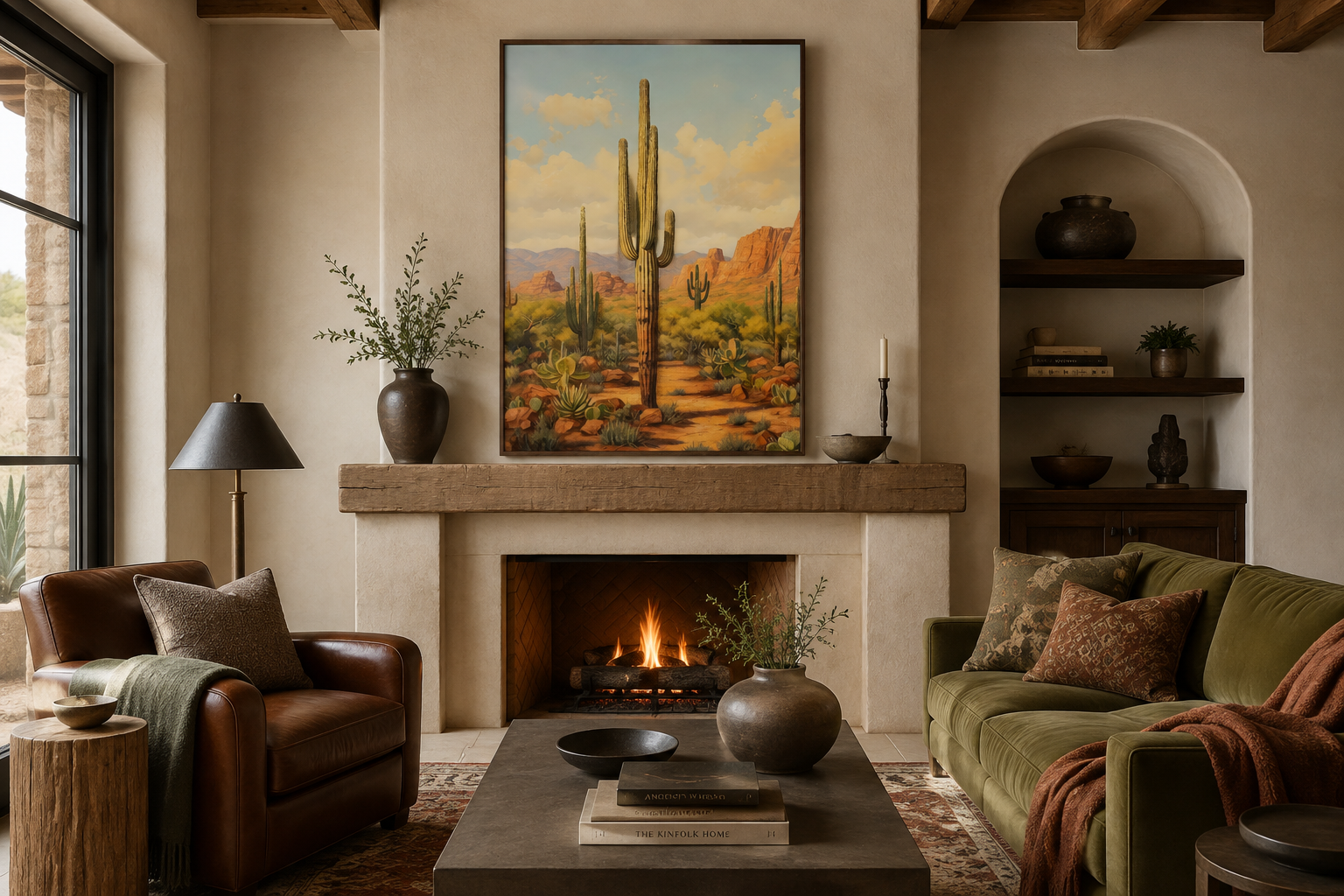 Saguaro Cactus in Arizona Desert Framed Canvas Wall Art