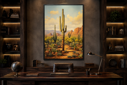 Saguaro Cactus in Arizona Desert Framed Canvas Wall Art