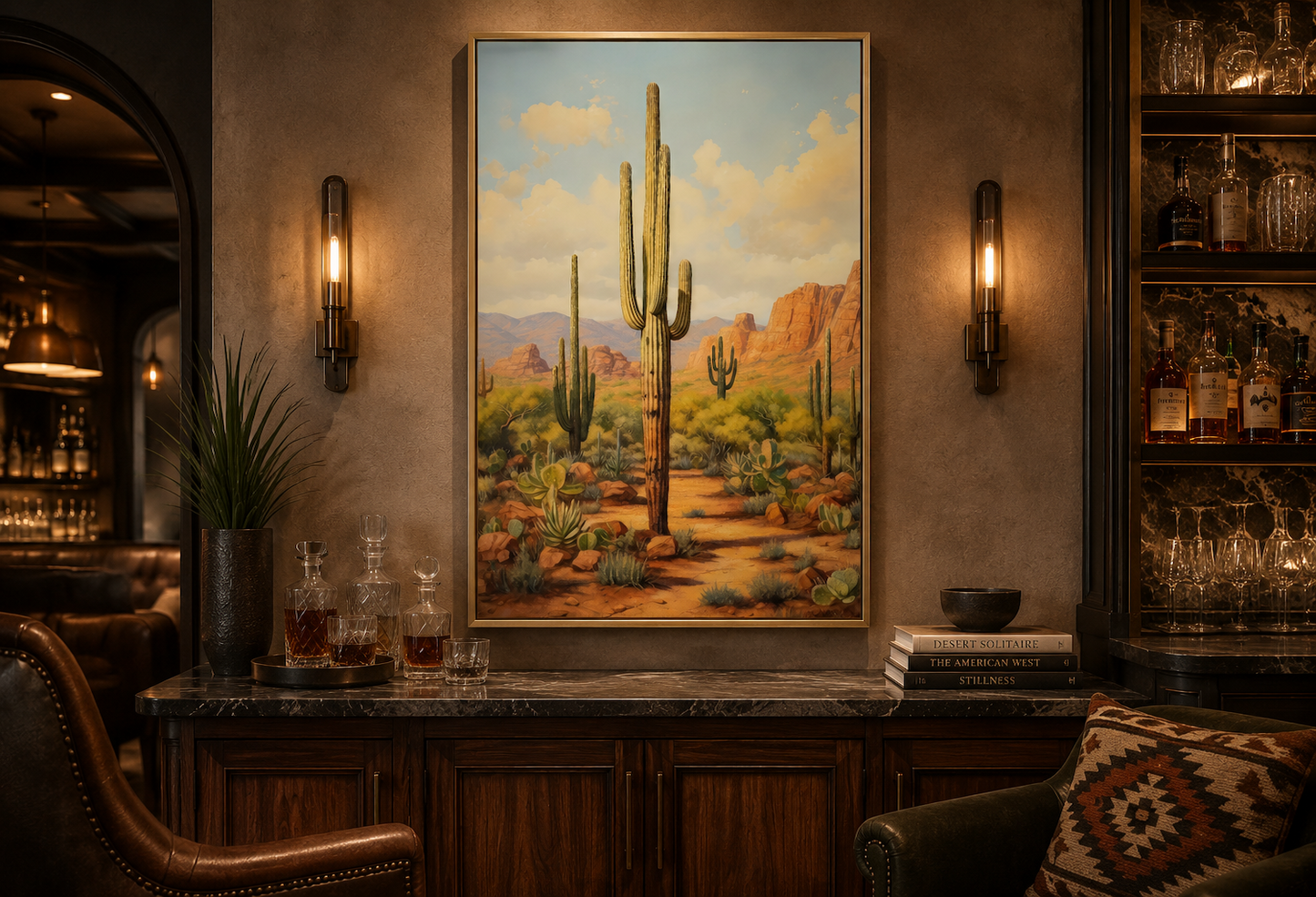 Saguaro Cactus in Arizona Desert Framed Canvas Wall Art