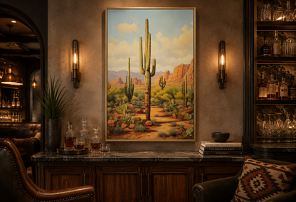 Saguaro Cactus in Arizona Desert Framed Canvas Wall Art