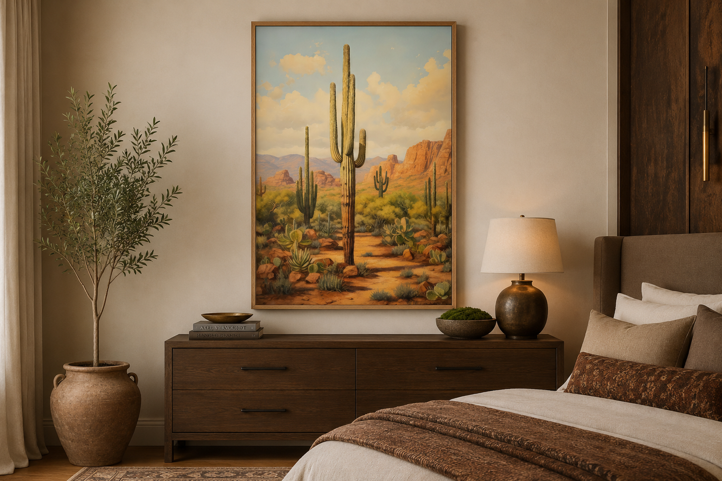 Saguaro Cactus in Arizona Desert Framed Canvas Wall Art