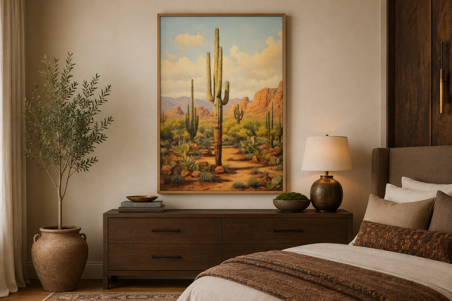 Saguaro Cactus in Arizona Desert Framed Canvas Wall Art