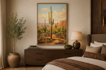 Saguaro Cactus in Arizona Desert Framed Canvas Wall Art