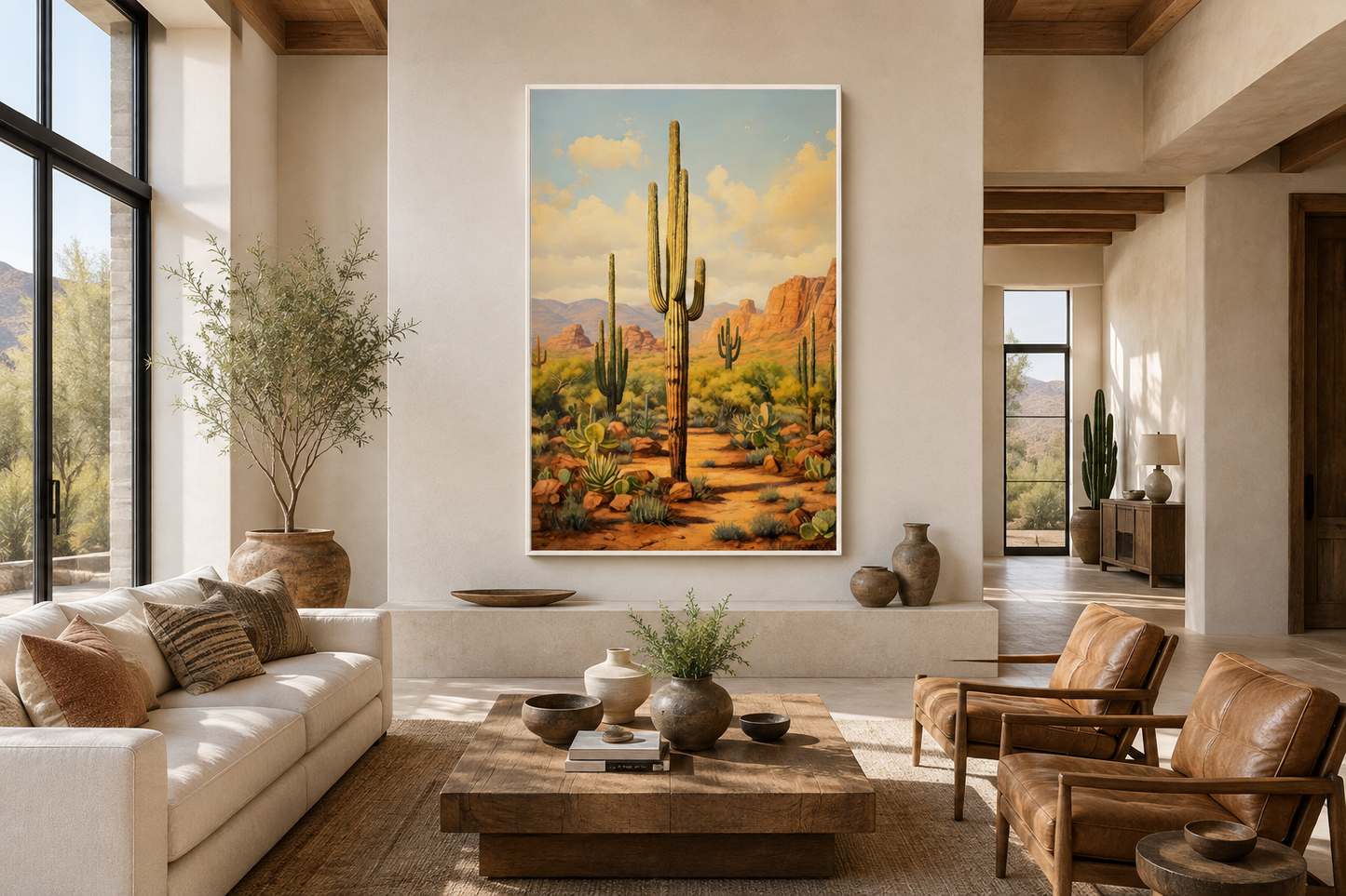 Saguaro Cactus in Arizona Desert Framed Canvas Wall Art
