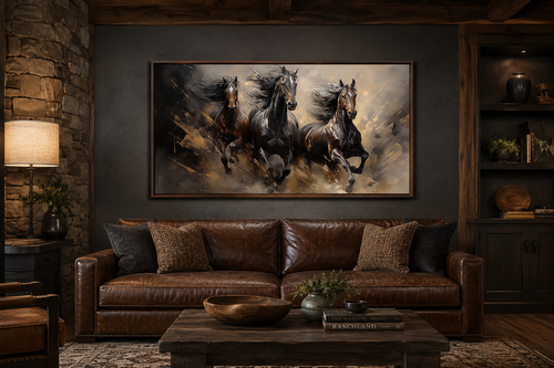 Three Horses Running Extra Large Canvas Wall Art