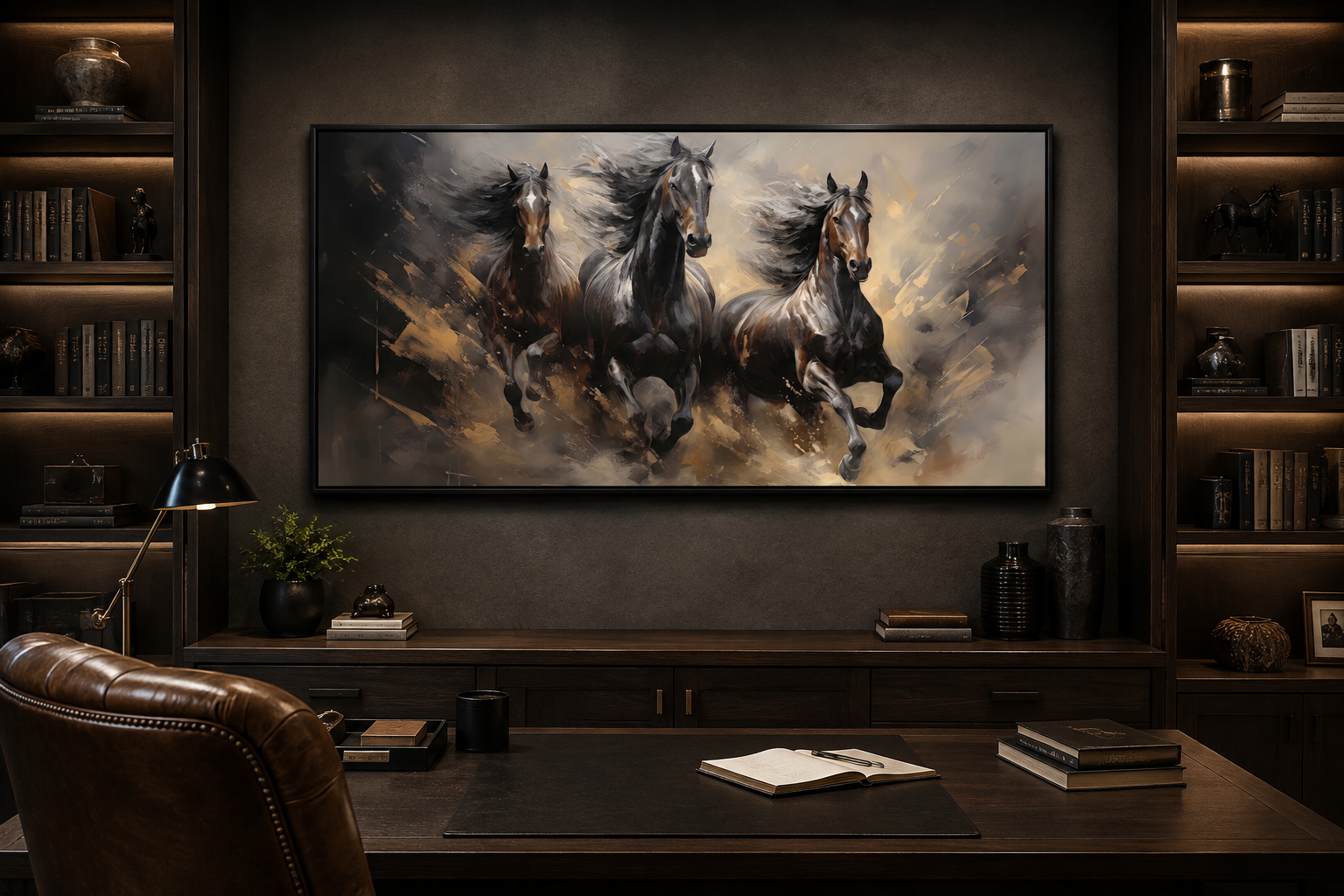 Three Horses Running Extra Large Canvas Wall Art