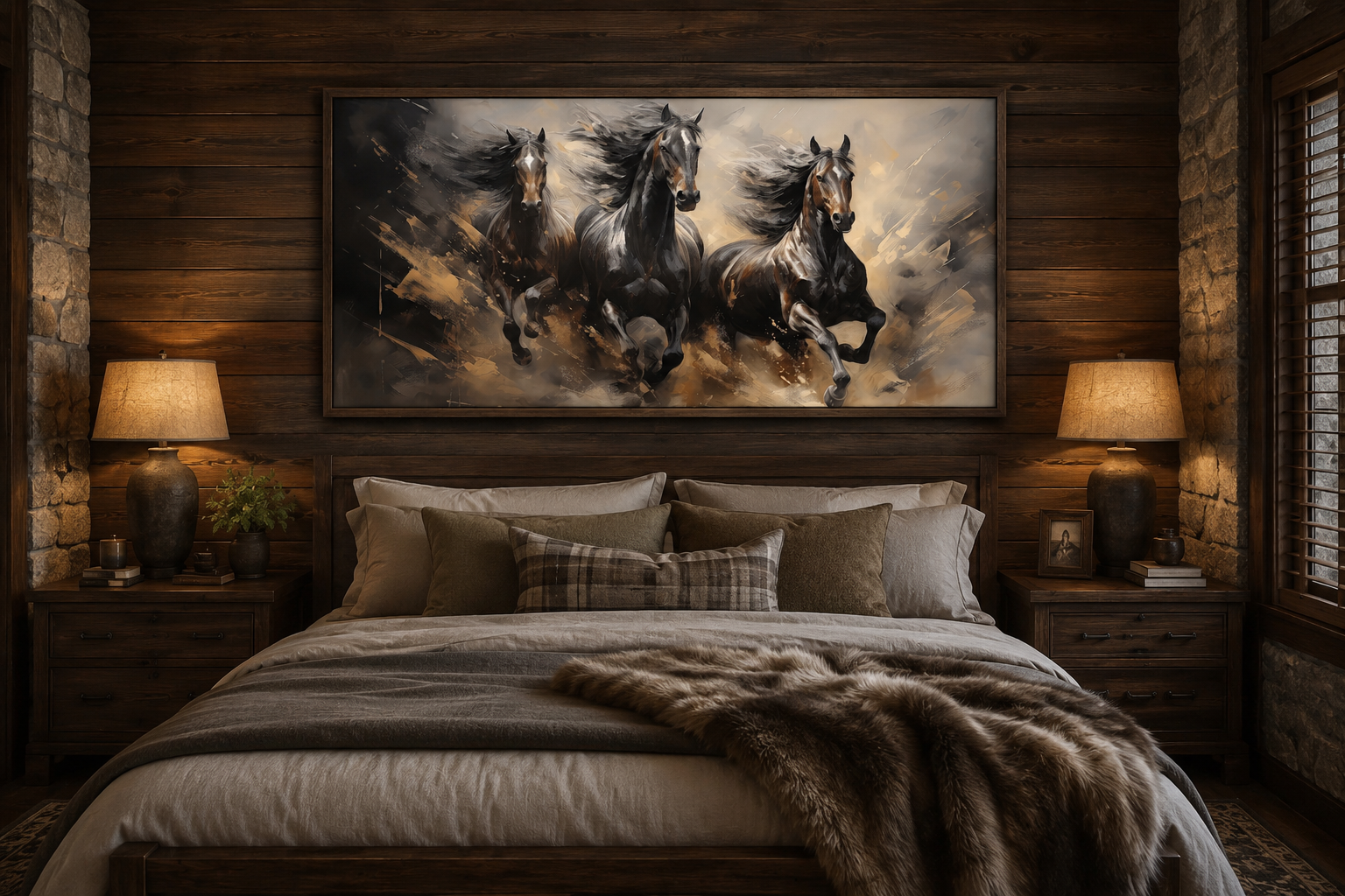 Three Horses Running Extra Large Canvas Wall Art