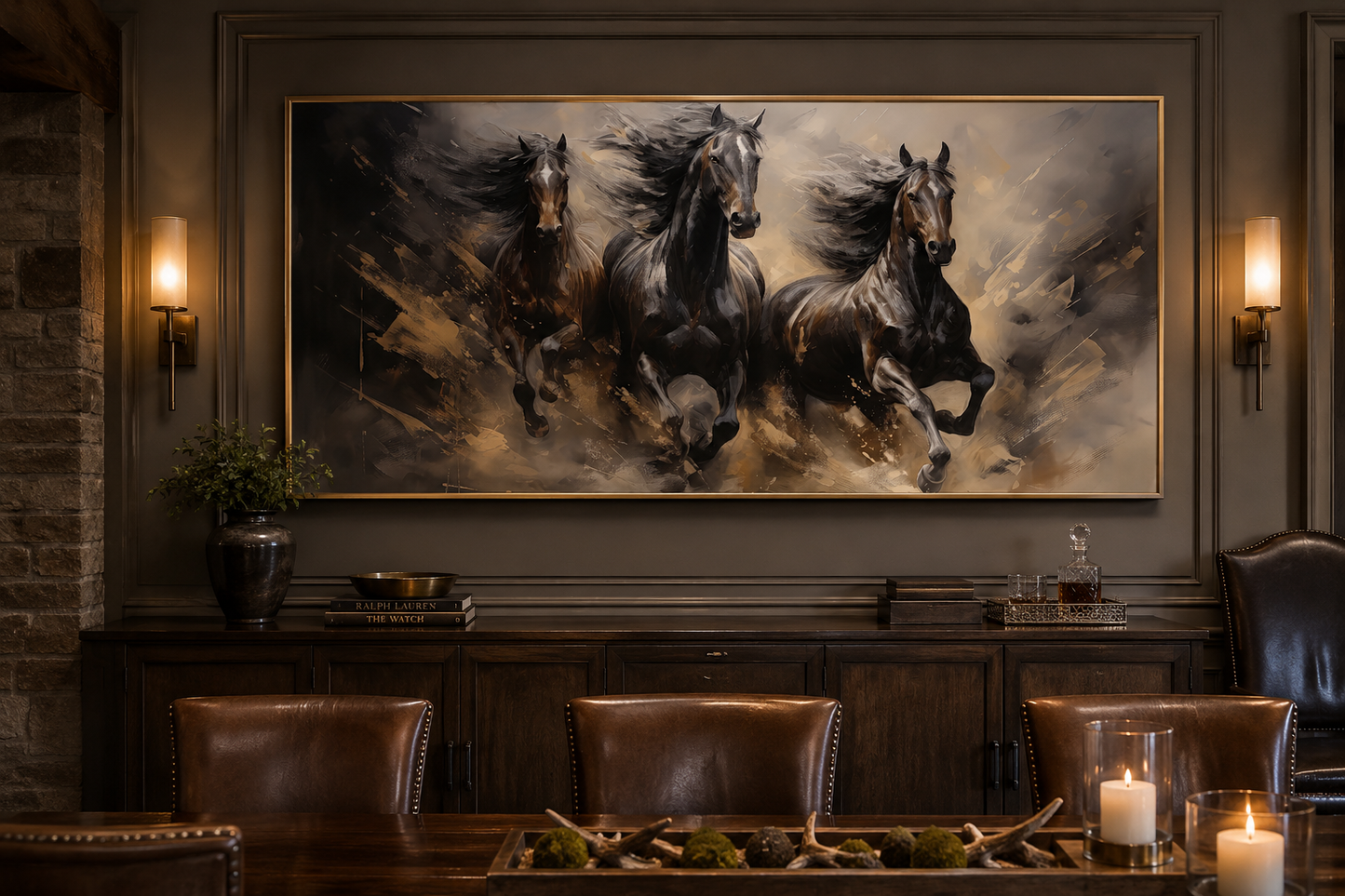 Three Horses Running Extra Large Canvas Wall Art
