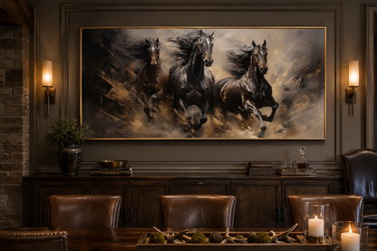 Three Horses Running Extra Large Canvas Wall Art