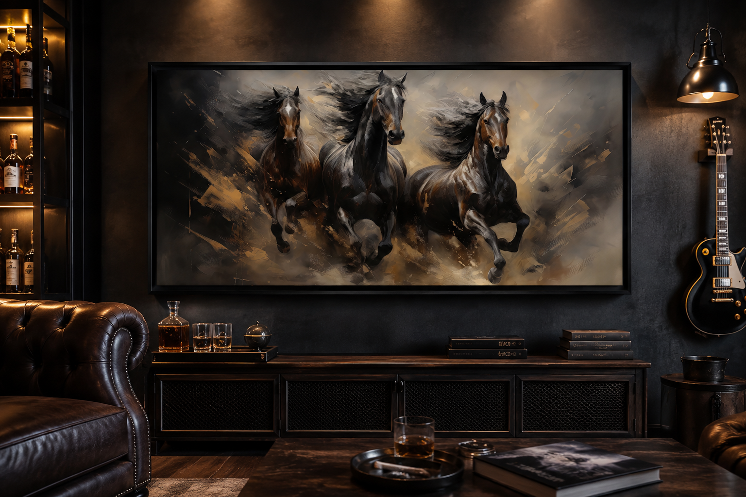 Three Horses Running Extra Large Canvas Wall Art