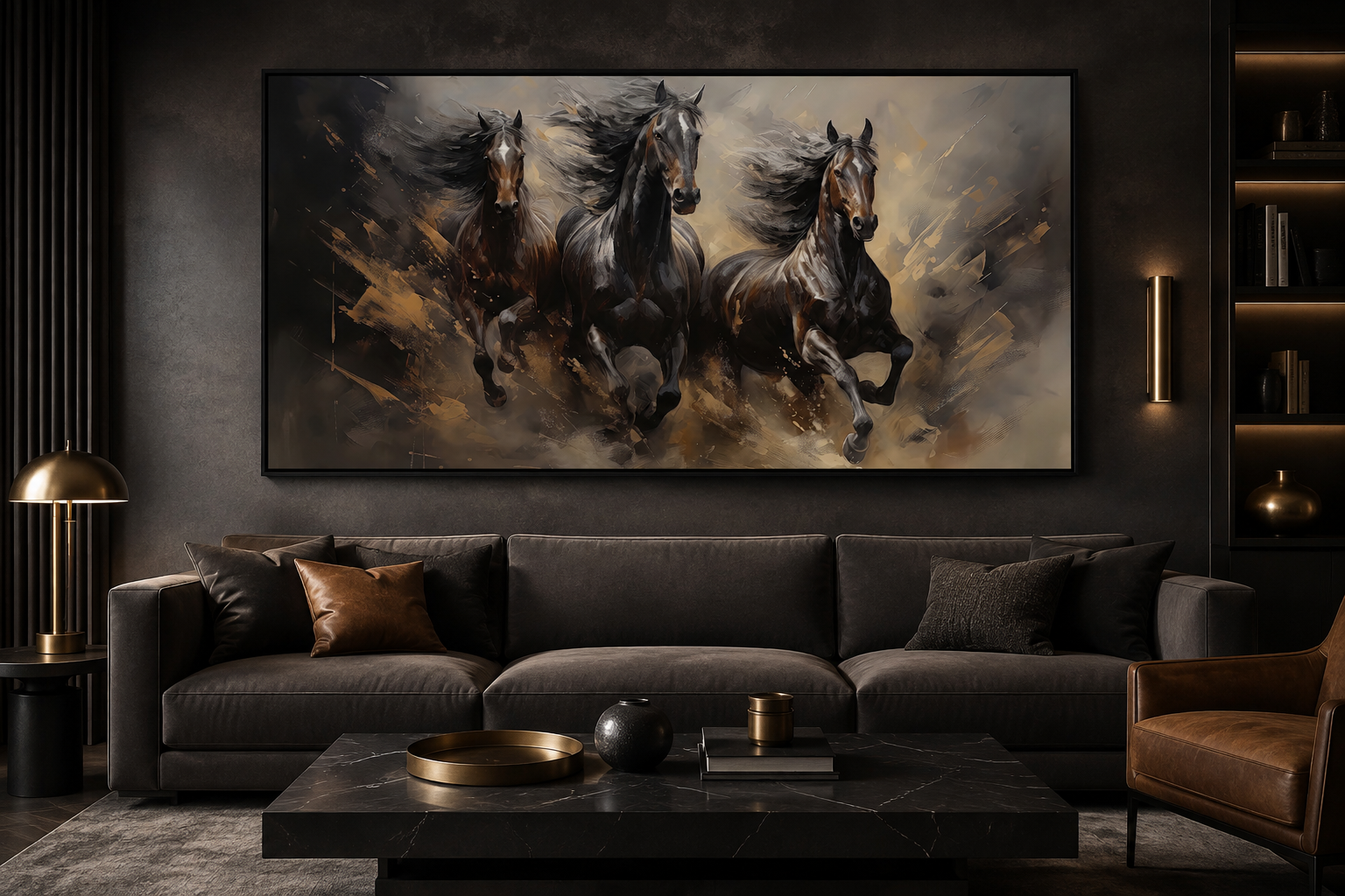 Three Horses Running Extra Large Canvas Wall Art