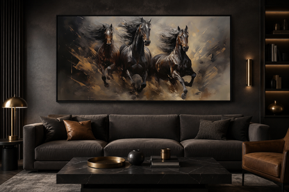 Three Horses Running Extra Large Canvas Wall Art