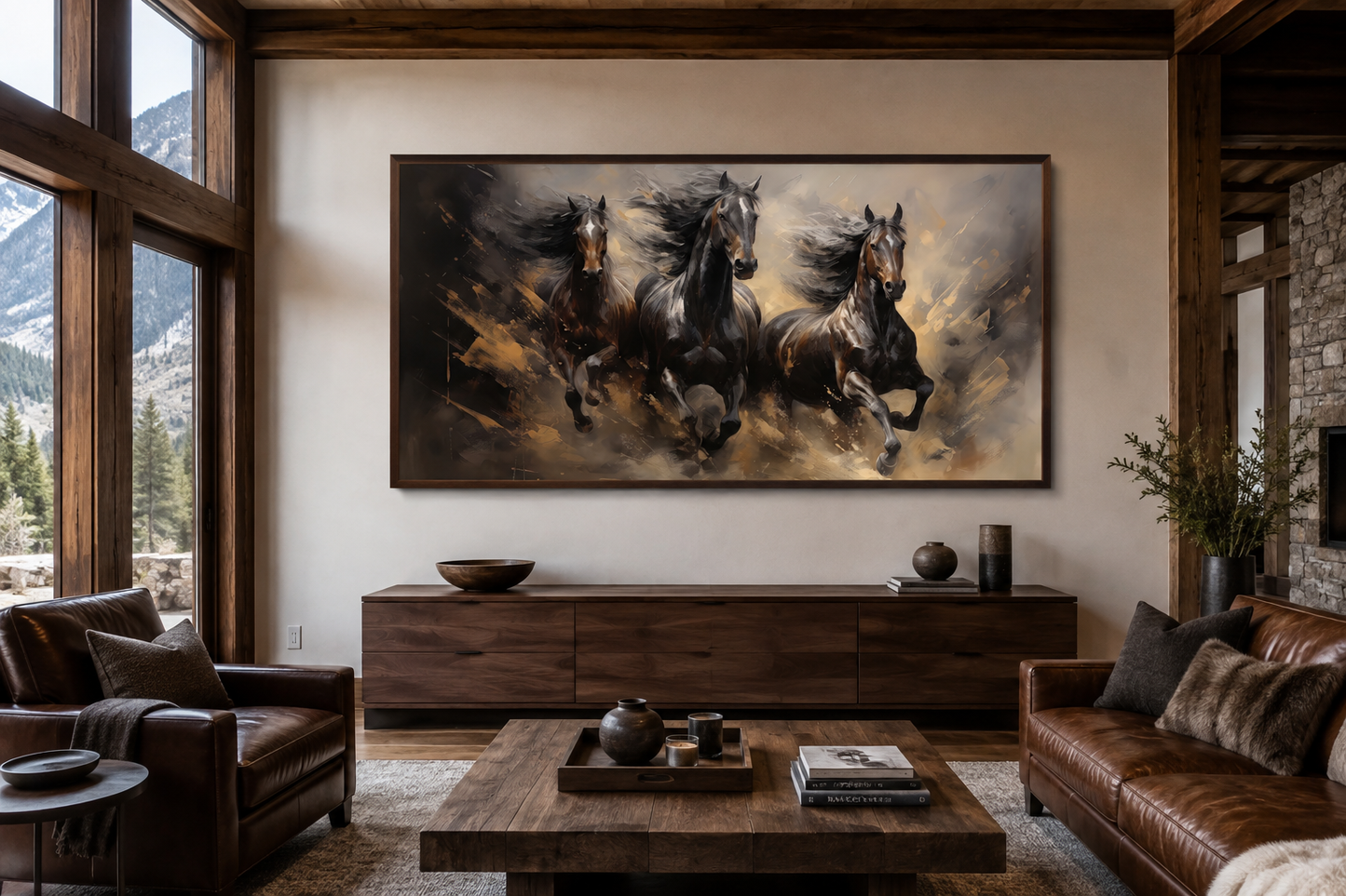 Three Horses Running Extra Large Canvas Wall Art
