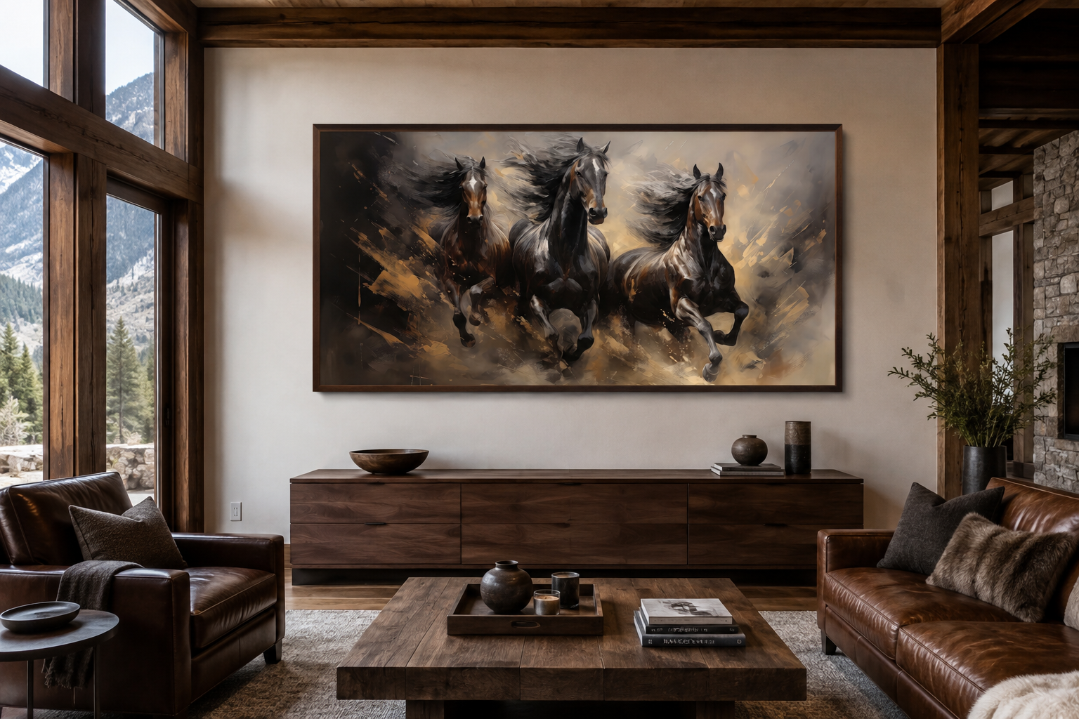 Three Horses Running Extra Large Canvas Wall Art