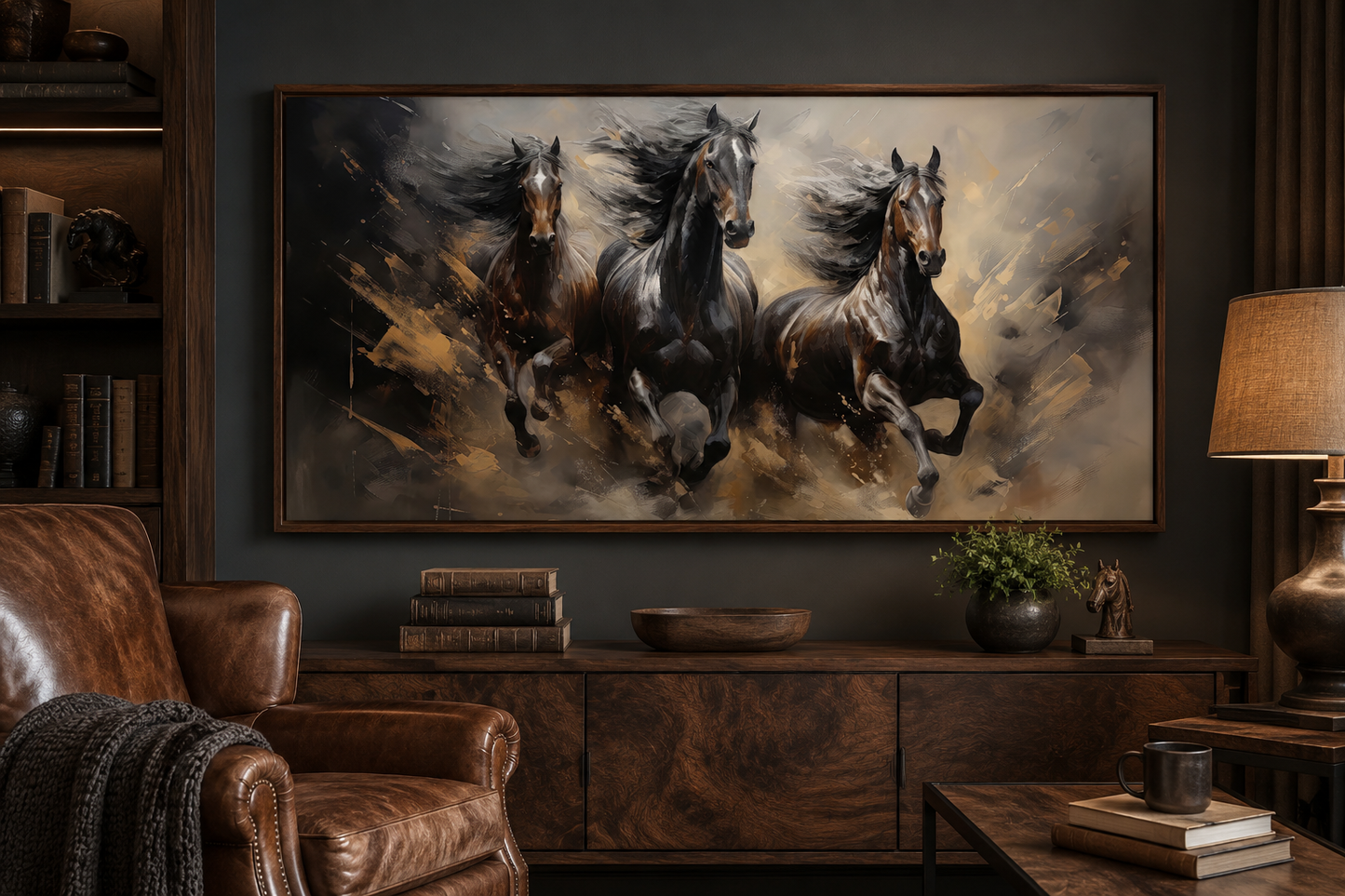 Three Horses Running Extra Large Canvas Wall Art