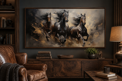 Three Horses Running Extra Large Canvas Wall Art
