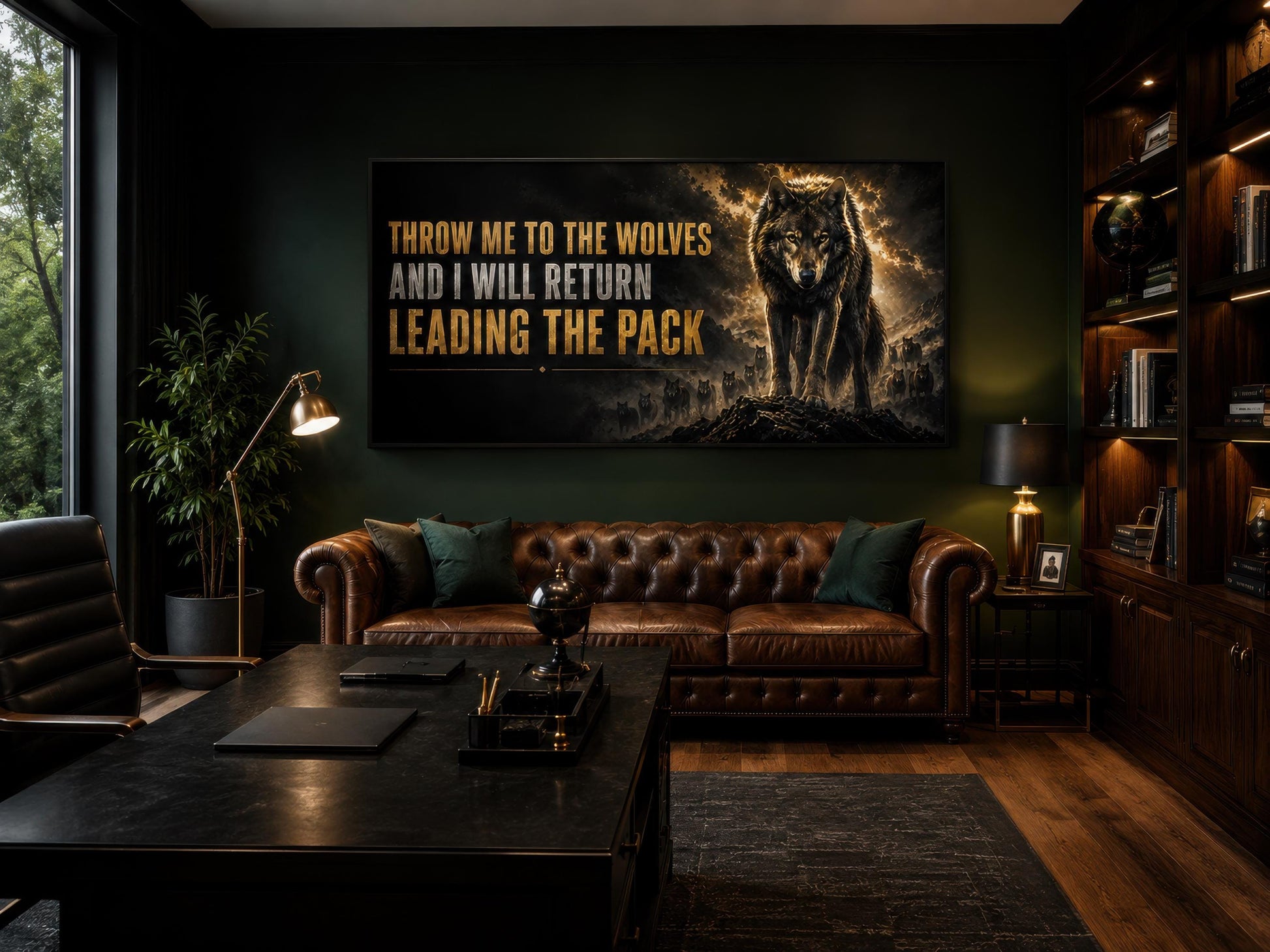 Throw Me To The Wolves Motivational Wall Art - Mens Office Decor & Man Cave Art