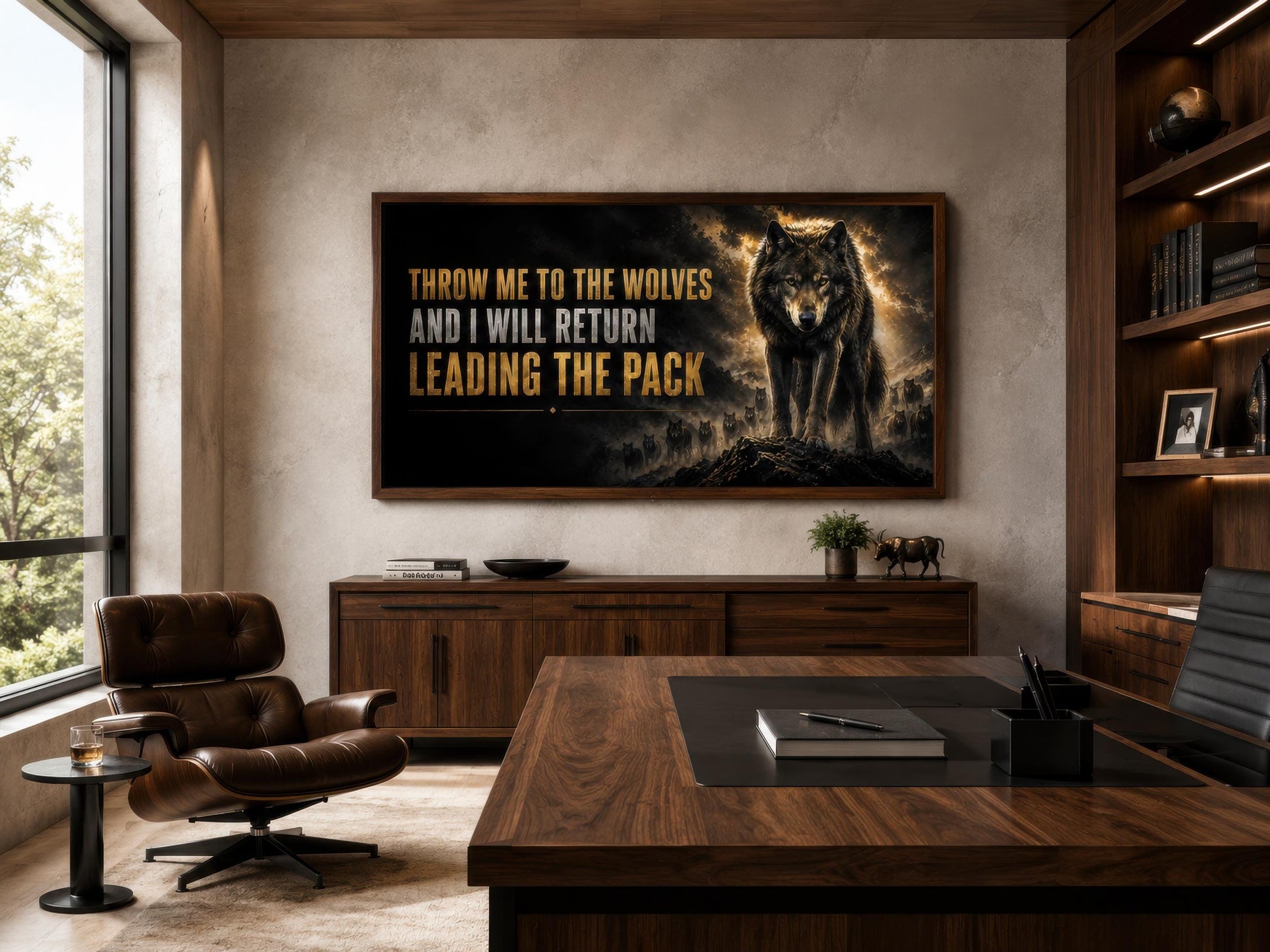 Throw Me To The Wolves Motivational Wall Art - Mens Office Decor & Man Cave Art