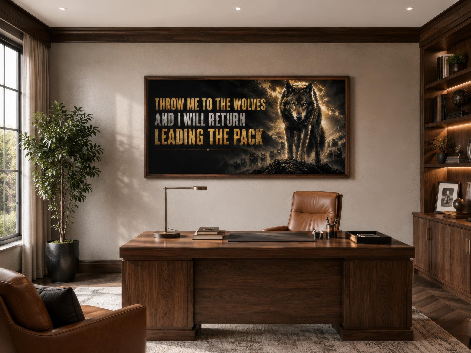 Throw Me To The Wolves Motivational Wall Art - Mens Office Decor & Man Cave Art