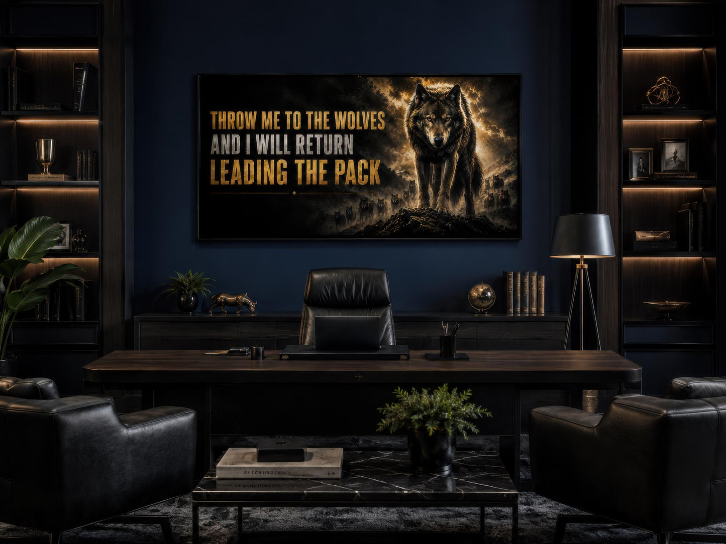 Throw Me To The Wolves Motivational Wall Art - Mens Office Decor & Man Cave Art