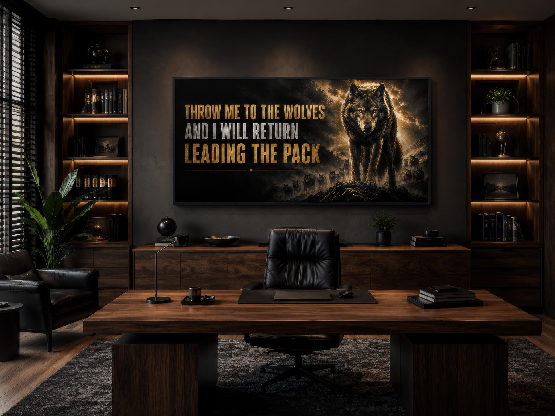 Throw Me To The Wolves Motivational Wall Art - Mens Office Decor & Man Cave Art