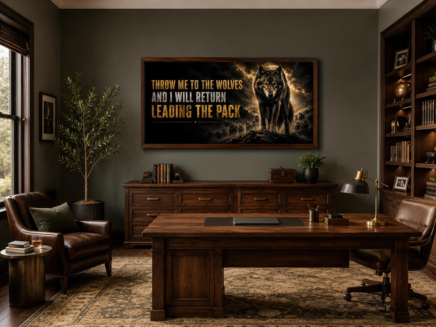 Throw Me To The Wolves Motivational Wall Art - Mens Office Decor & Man Cave Art