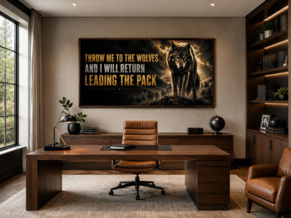 Throw Me To The Wolves Motivational Wall Art - Mens Office Decor & Man Cave Art