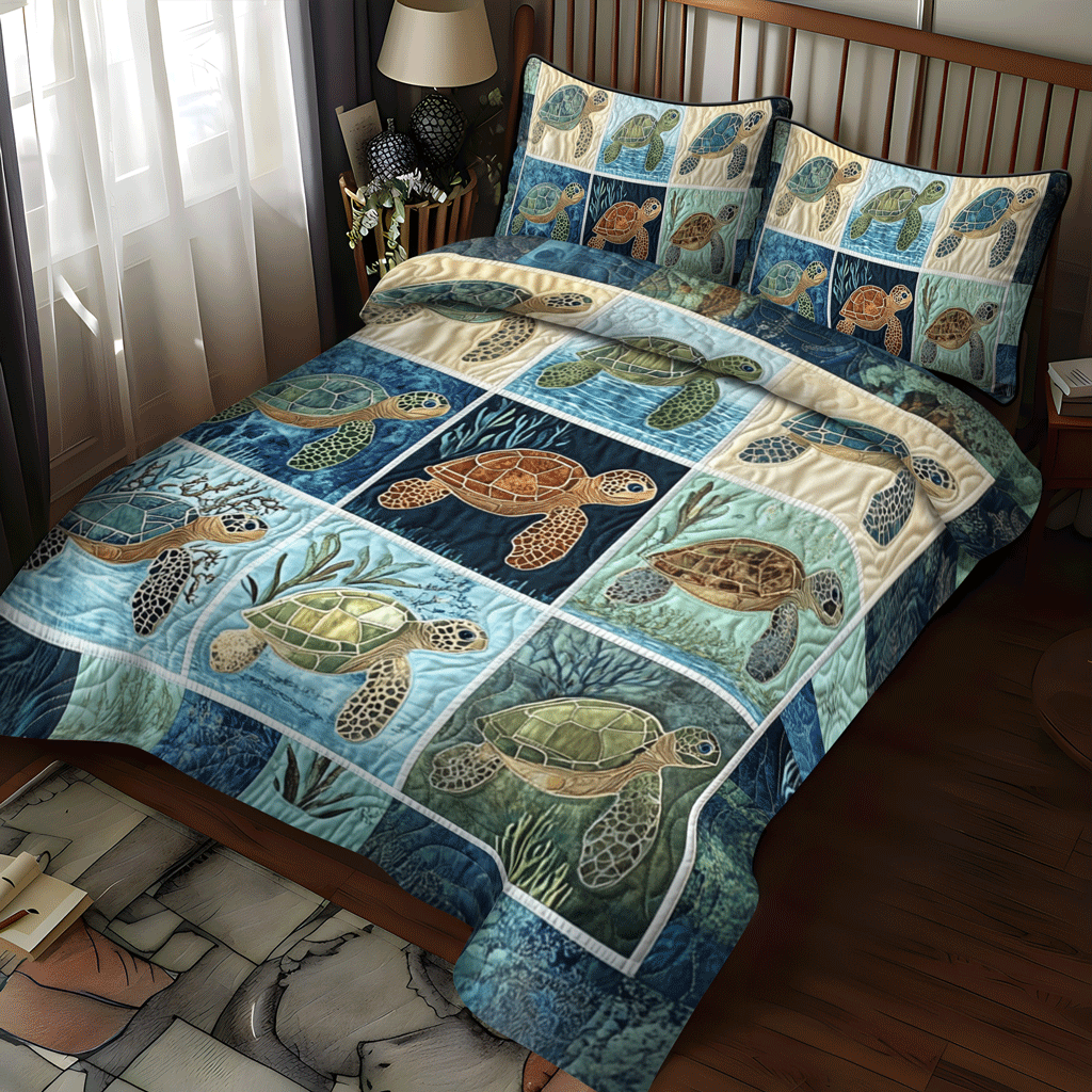 Tidal Tranquility 3-Piece Quilted Bedding Set - Single (59" x 70")