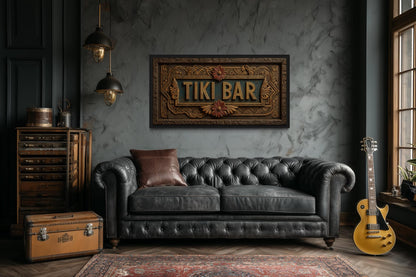 Tiki Bar Framed Sign Canvas Wall Art