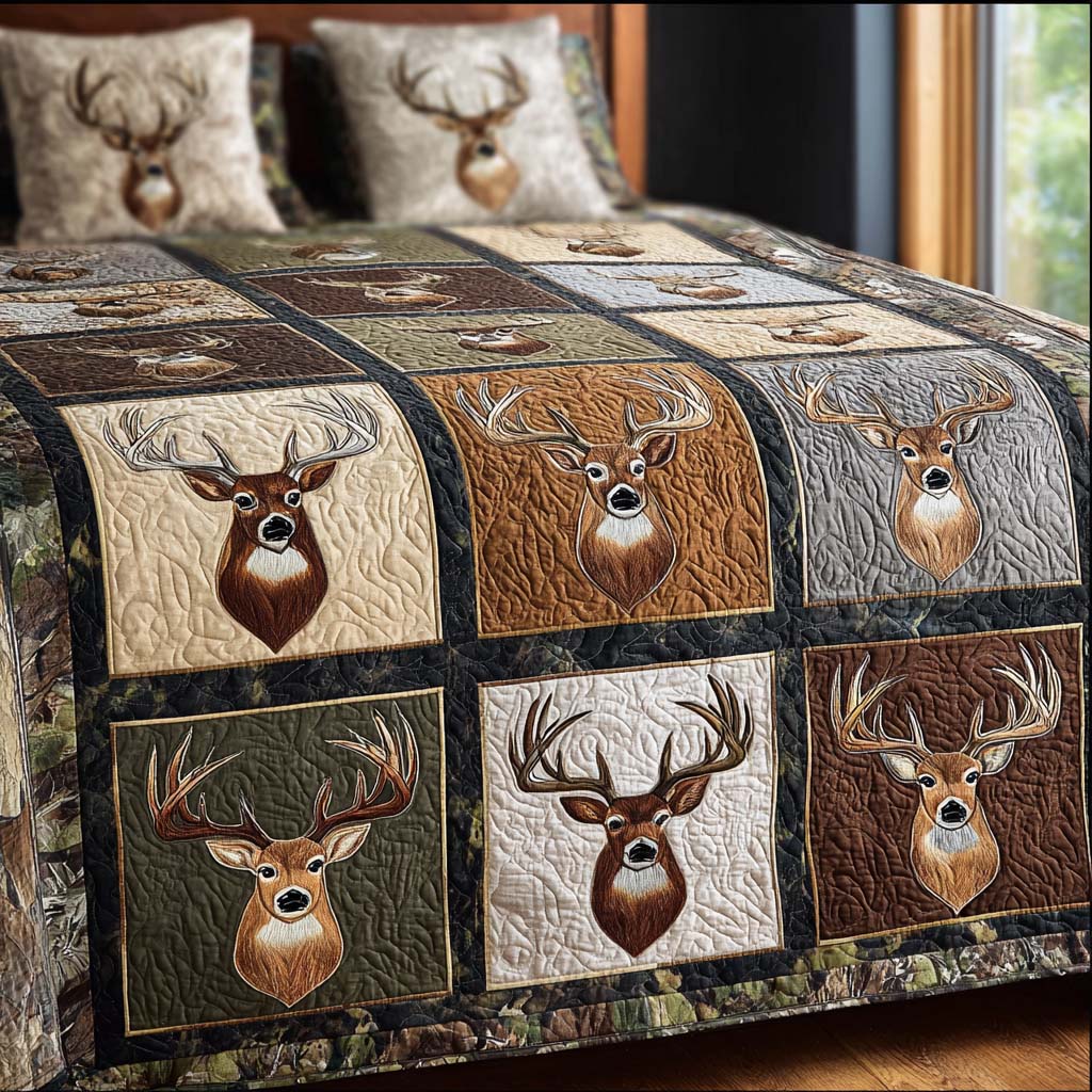 Timber Deer 3-Piece Quilted Bedding Set - Single (59" x 70")
