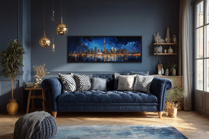 Toronto Skyline At Night Framed Horizontal Canvas Wall Art