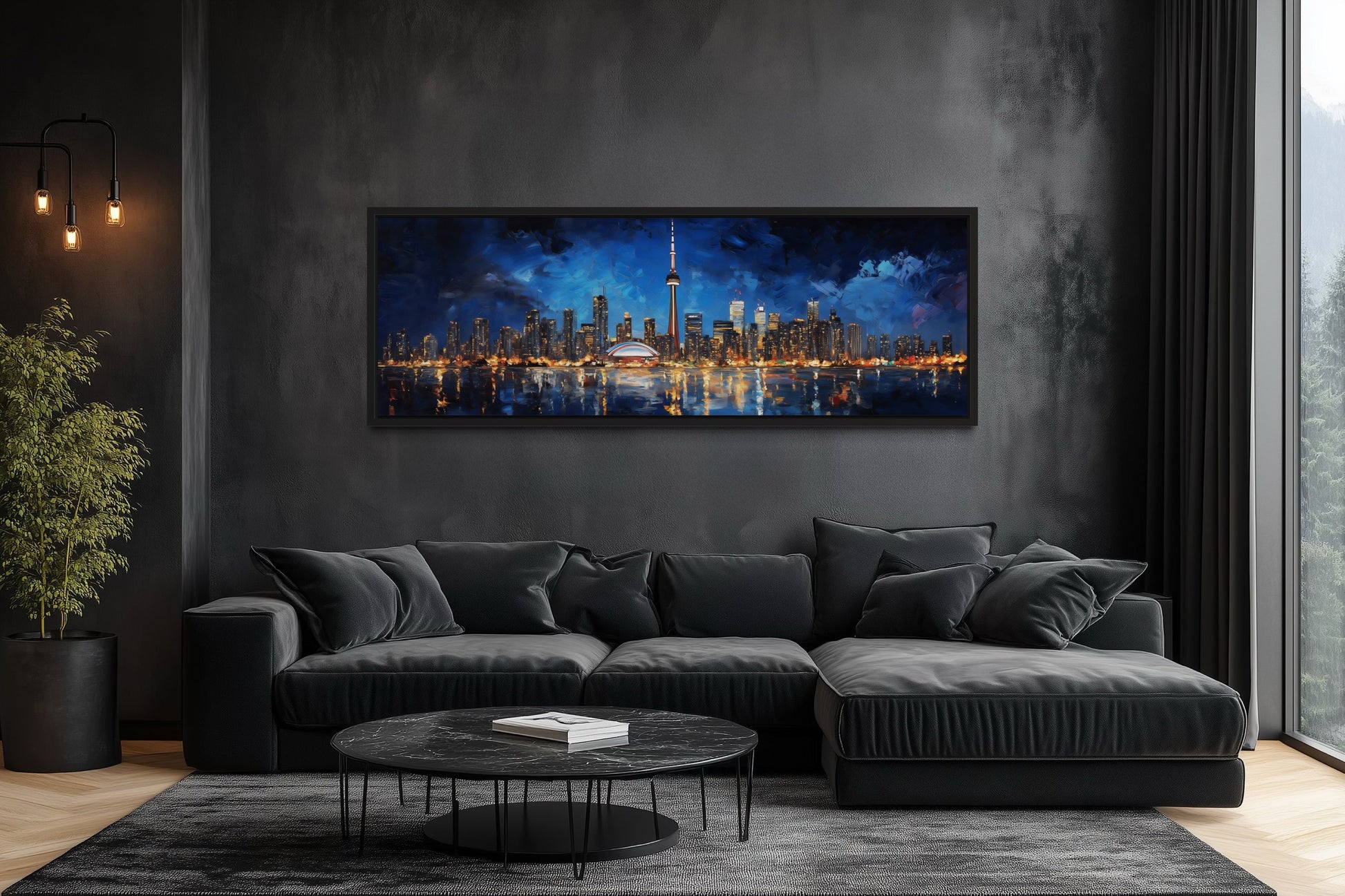 Toronto Skyline At Night Framed Horizontal Canvas Wall Art