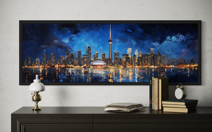 Toronto Skyline At Night Framed Horizontal Canvas Wall Art