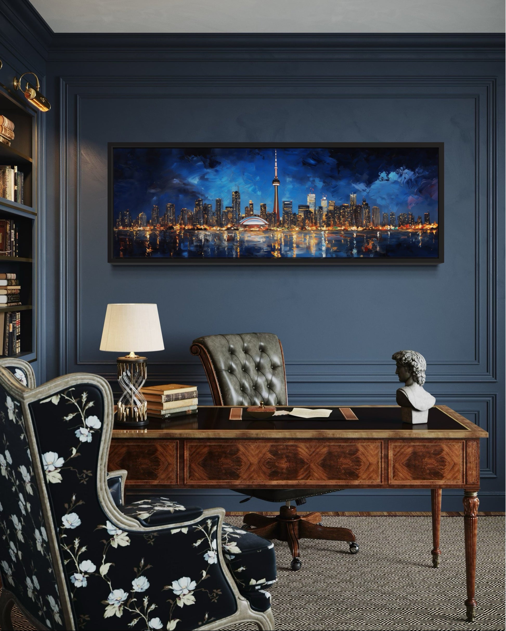 Toronto Skyline At Night Framed Horizontal Canvas Wall Art