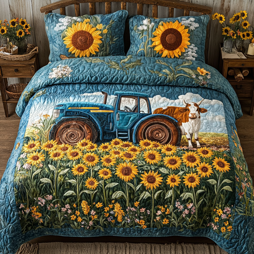 Tractor Bloom 3-Piece Quilted Bedding Set - Single (59" x 70")