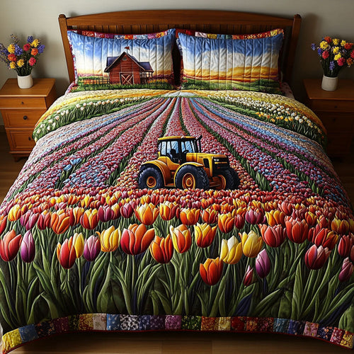 Tractor in Bloom 3-Piece Quilted Bedding Set - Single (59" x 70")