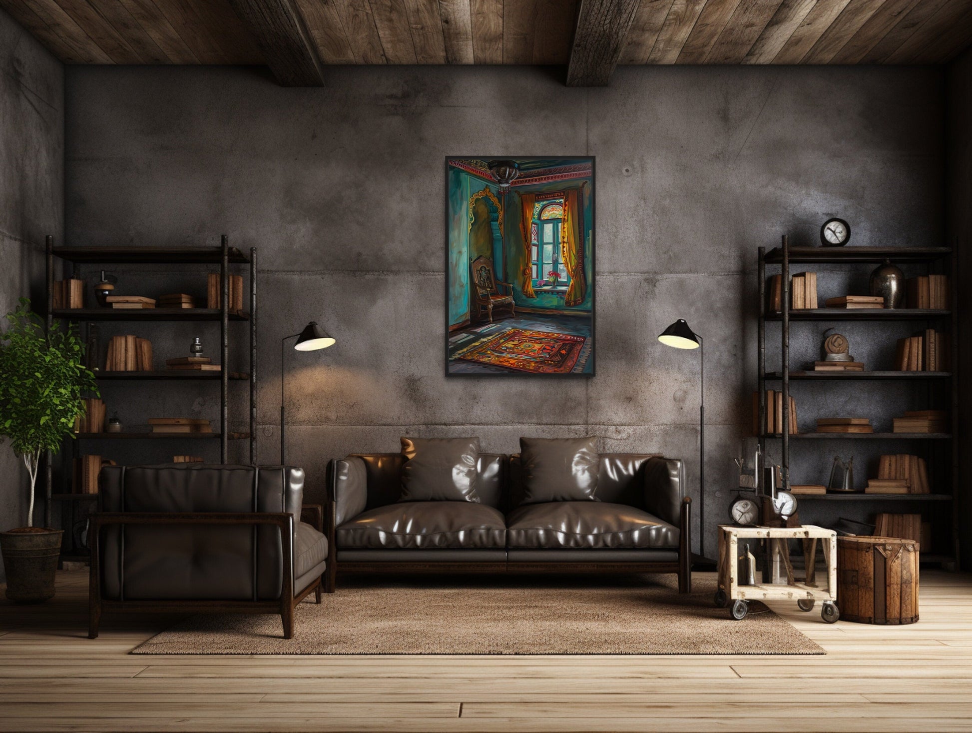 Traditional Indian Room With Window Indian Framed Canvas Wall Art