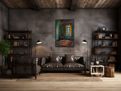 Traditional Indian Room With Window Indian Framed Canvas Wall Art