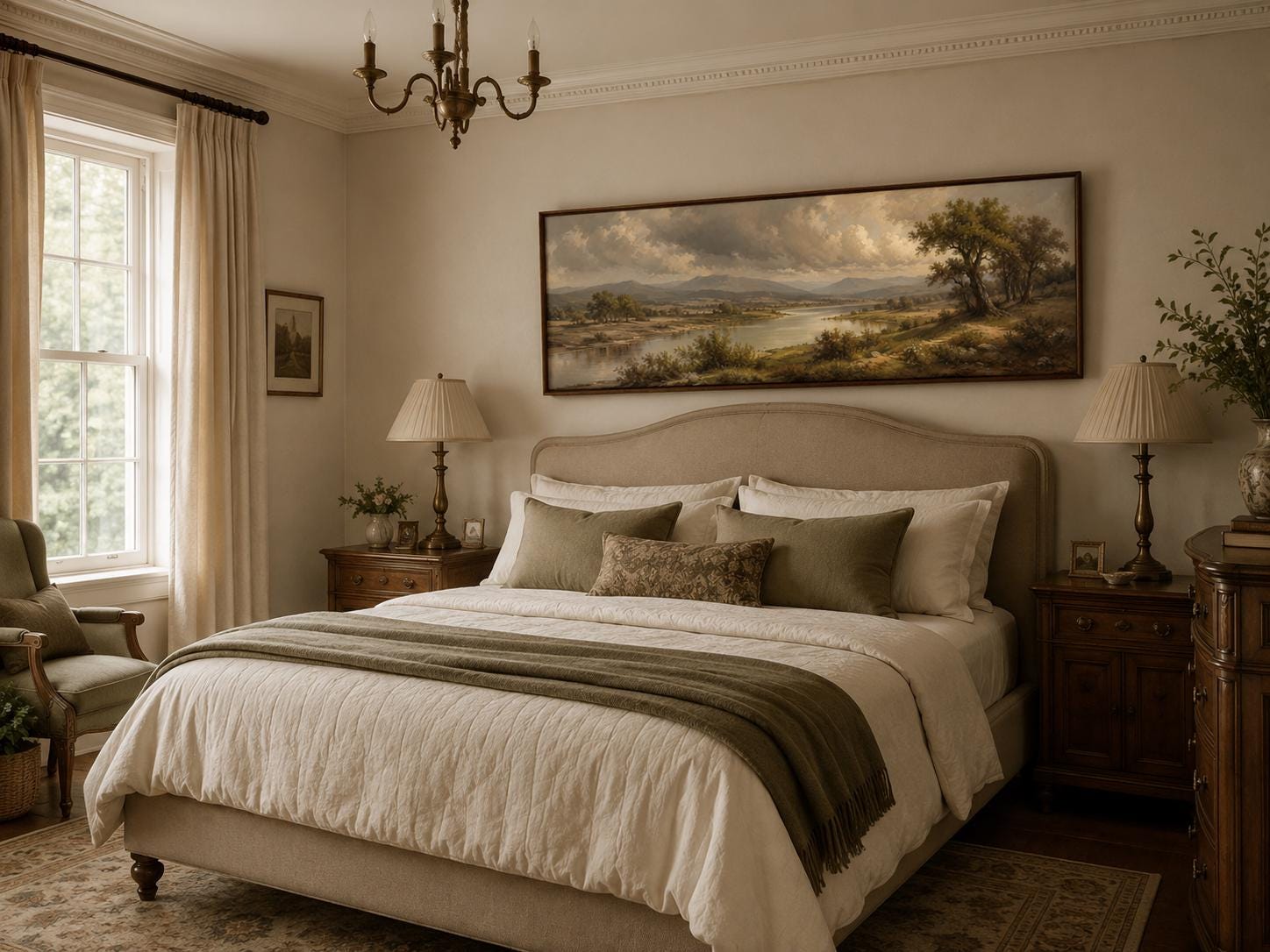 Traditional Landscape Canvas - Moody River Valley Art | Classic Countryside Print on Long Horizontal Canvas